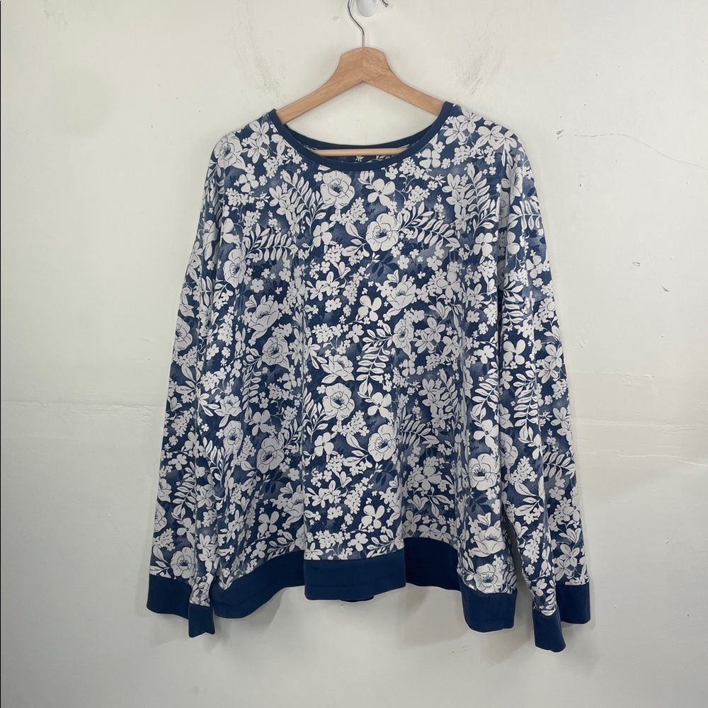 BedHead Pajamas Blue Floral Print Long Sleeve Top Sweatshirt size 3X